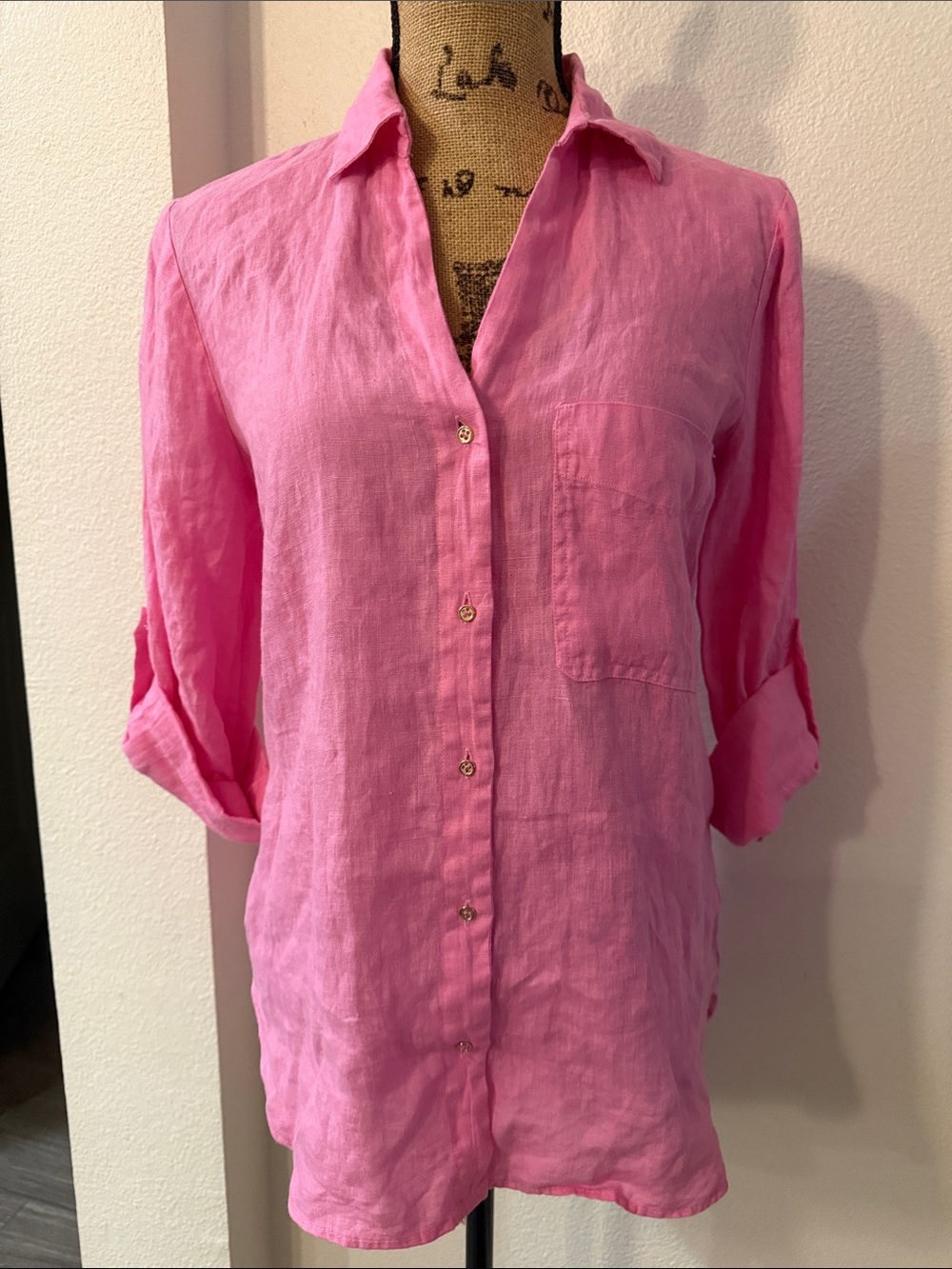 Zara Pink 100% Linen Button Down Shirt S NWT